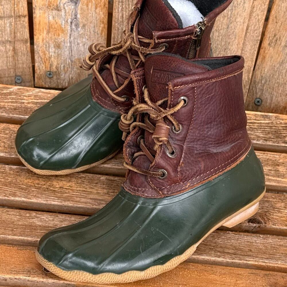 Sperry Women's Saltwater Duck Boots Brown Green Waterproof Women’s size 6 - Picture 4 of 10